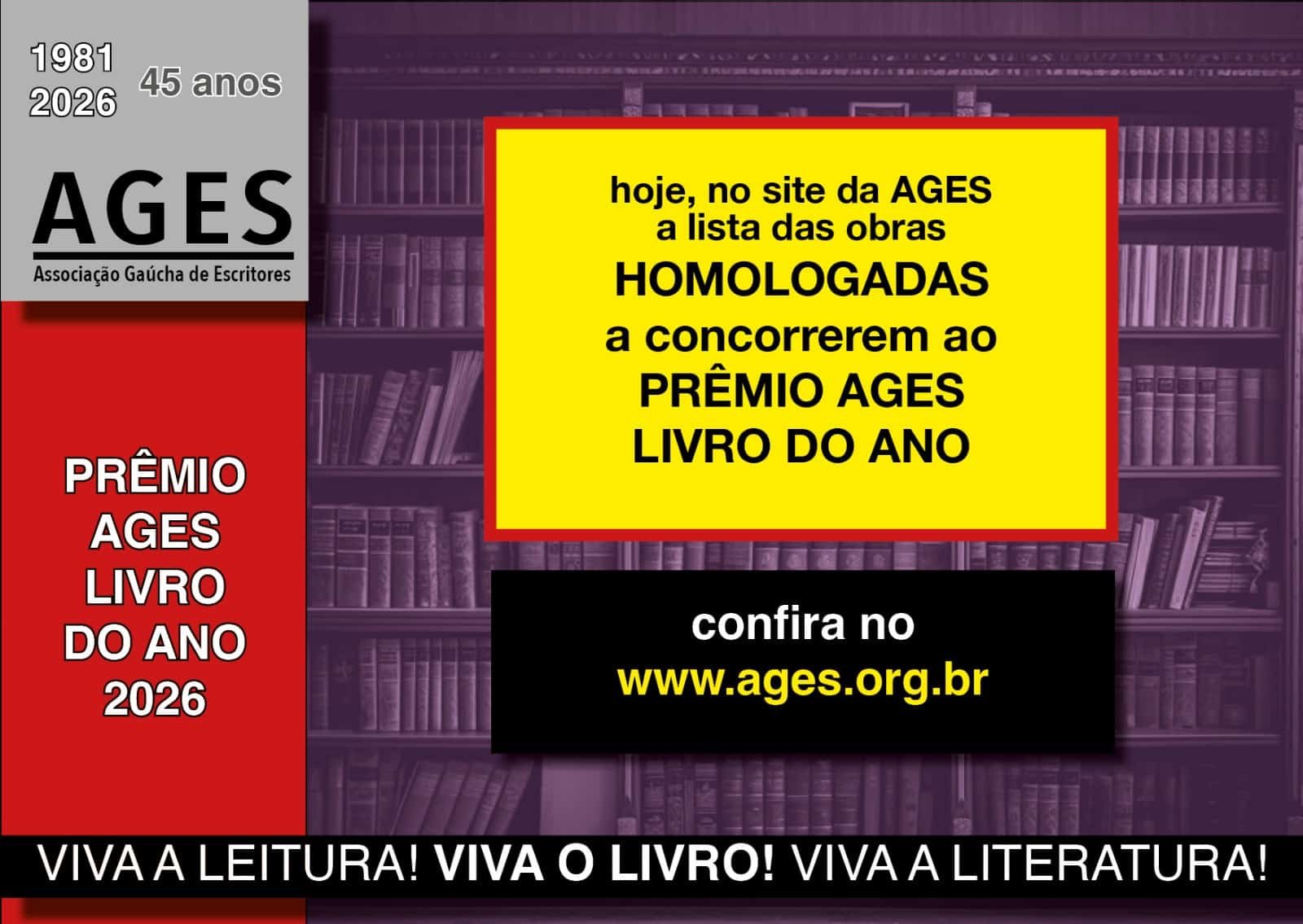 Consulte a lista de obras homologadas para concorrer ao Prêmio AGES Livro do Ano 2026