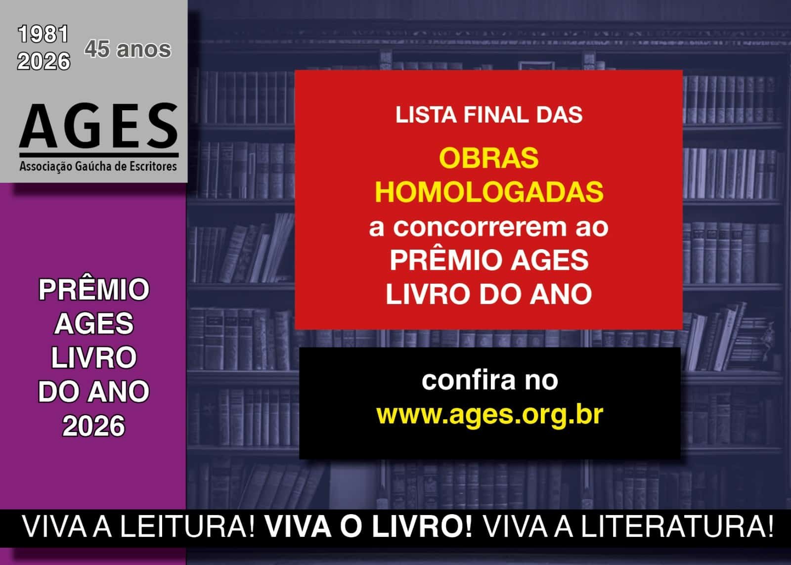 Lista final de obras homologadas para concorrerem ao Prêmio AGES Livro do Ano 2026